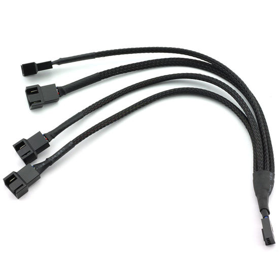 Picture of DZS Elec 4Pin 1 to 4 Ways PWM Fan Splitter Cable Black Sleeved Fan Power Extension Cable 4Pin Female to 4X 4Pin Male 27cm/10.5 inches