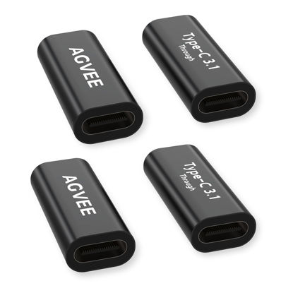 Picture of AGVEE 4 Pack USB-C Female to Female Bidirectional Adapter, PD 100W USB 3.2 Gen 2, Type-C USBC 10G Data Coupler Extender Extension Converter Connector, Black