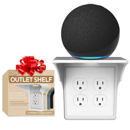 Picture of Storage Theory Power Perch Double Outlet Shelf - Convert Your Outlet into Display Shelves - Alexa Speaker Stand, Electric Toothbrush Holder - Light Socket Shelf 1 Pack, White