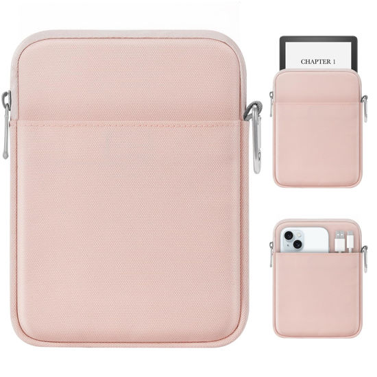 Picture of MoKo Padded Ereader Sleeve Case for 6-7 inch Ereader Tablet Bag Protective Cover Pouch with a Carabiner, Compatible with 7" eReader Colorsoft Signature Edition 2024, Pink