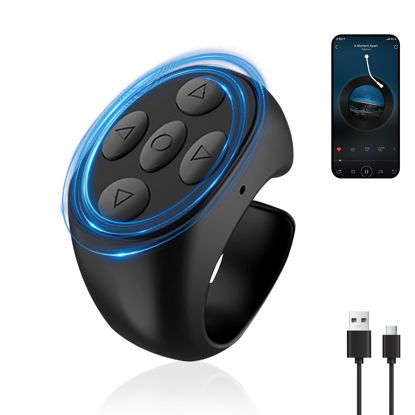 Picture of Fingertip Wireless Bluetooth Remote Control, 2025 New TIK-to-k Remote Control APP Kindle Page Turner, Scrolling Rings Rechargeable Camera Video Recording Remote (Black-USB) (Black)