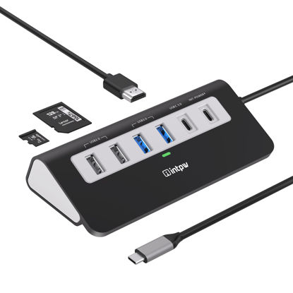 Picture of USB C Hub, intpw 9-in-1 USB C Docking Station, Aluminum USB C USB Hub with 4K HDMI, PD 100W, USB-C 3.0 5Gbps, 2 USB 2.0, SD/TF Slot, Compatible with MacBook Air/Pro, iPad,iPhone 16