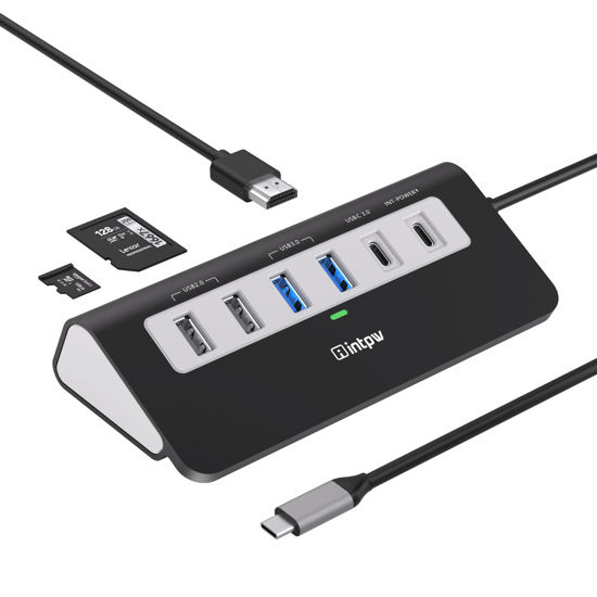 Picture of USB C Hub, intpw 9-in-1 USB C Docking Station, Aluminum USB C USB Hub with 4K HDMI, PD 100W, USB-C 3.0 5Gbps, 2 USB 2.0, SD/TF Slot, Compatible with MacBook Air/Pro, iPad,iPhone 16