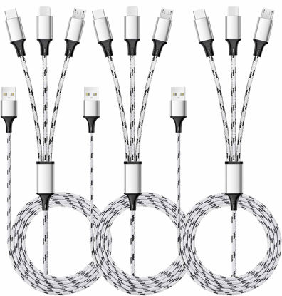 Picture of Multi Charging Cable, 5ft 3Pack Multi Charger Cable Nylon Braided Multiple USB Universal 3 in 1 Charging Cord Adapter with Type-C, Micro USB Port Connectors for Cell Phones and More