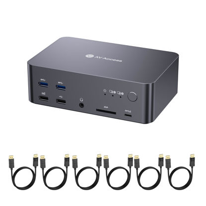Picture of (Desktop only) AV Access iDock D23 8K KVM Switch Docking Station for 2 PCs & Triple Monitor, with 6 DP Cables, DisplayPort 2.0, 1G Ethernet, USB 3.0, 4K@165/144Hz, 2K@144Hz for Gaming & Home Office