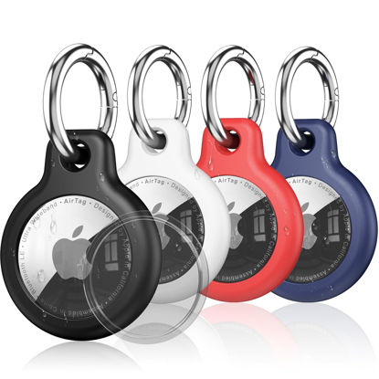 Picture of Inesore Airtags 4 Pack with Airtag Keychain,Waterproof Air Tag Holder,Anti-Scratch Airtag Case for GPS Item Finder Tracker,Luggage,Pet Dogs,Key Ring(Black White Red Blue)