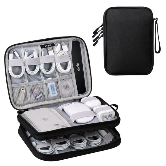 Picture of DDgro Travel Electronics Organizer Pouch Bag for Tech Gadgets & Airplane Accessories, for Cables/Cords & Chargers/iPad Mini (Large, Black)