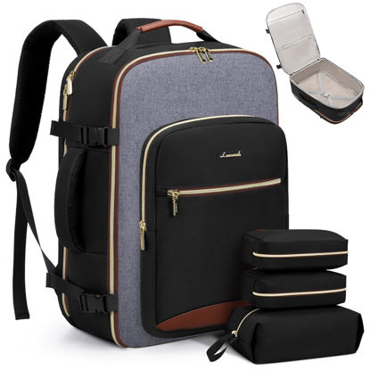 Picture of LOVEVOOK 40L Travel Backpack for Women & Men, Large Carry on Backpack for Airplanes with 3 Packing Cubes, TSA Personal Item Travel Bag fits 17" Laptop, Waterproof Travel Essentials Airline Approved