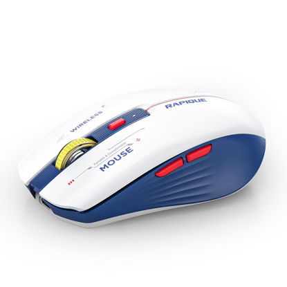 Picture of RAPIQUE Bluetooth Wireless Mouse - (BT1/BT2+USB) Tri-Mode High Performance, Rechargeable, Multi-Device Compatible with PC/Laptop/Computer/MacBook/iPad Air Pro (Blue and White)