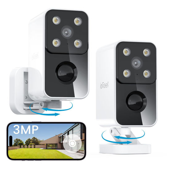 Picture of ieGeek Security Cameras Wireless Outdoor Pan Rotating 180° Home Outdoor Security Camera, 2K Battery Powered WiFi Camera with AI Motion Detection, Spotlight/Siren,Color Night Vision,Works w/Alexa(2Pcs)