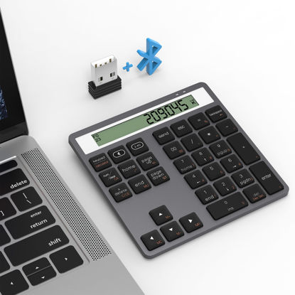 Picture of Bluetooth Number Pad - 2.4G Wireless Numeric Keypad with Display Calculator - Wireless Number Pad Slim 34-Key Portable Financial Accounting Numpad Data Entry & Calculation 2in1 for Laptop Desktop PC