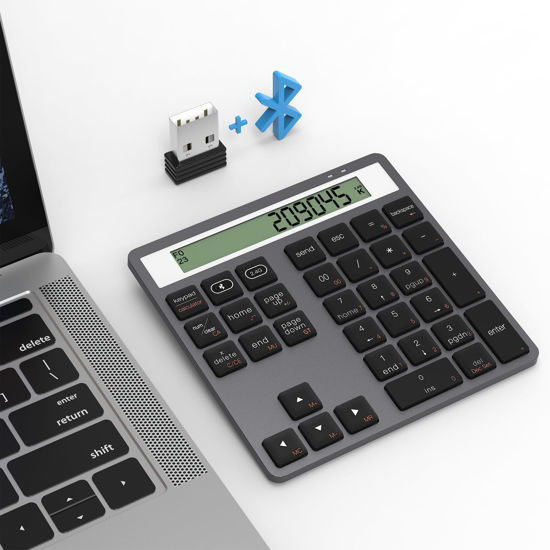 Picture of Bluetooth Number Pad - 2.4G Wireless Numeric Keypad with Display Calculator - Wireless Number Pad Slim 34-Key Portable Financial Accounting Numpad Data Entry & Calculation 2in1 for Laptop Desktop PC