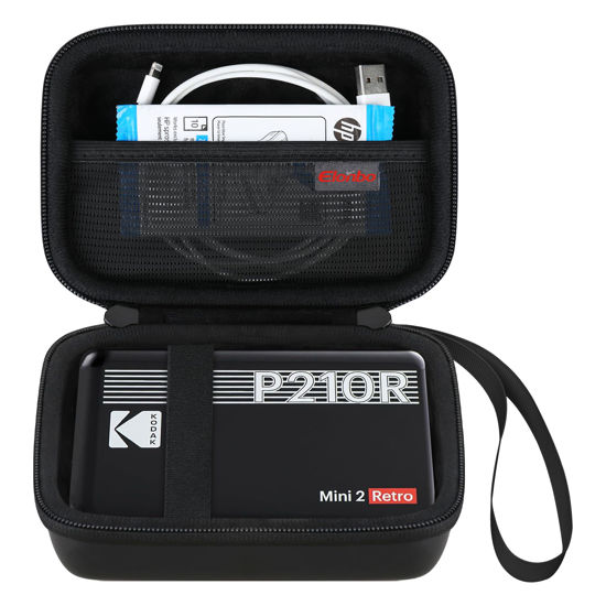 Picture of Elonbo Carrying Case for KODAK Mini 2 Retro 4PASS Portable Photo Printer, Digital Instant Print Camera Travel Bag Storage Holder, Mesh Pocket Fits Printing Paper, Cable, Black