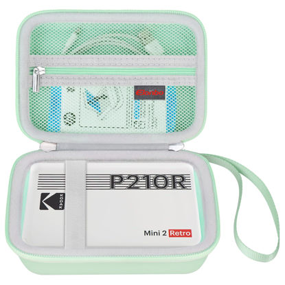 Picture of Elonbo Carrying Case for KODAK Mini 2 Retro 4PASS Portable Photo Printer, Digital Instant Print Camera Travel Bag Storage Holder, Mesh Pocket Fits Printing Paper, Cable, Green
