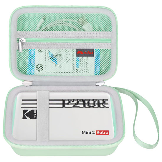 Picture of Elonbo Carrying Case for KODAK Mini 2 Retro 4PASS Portable Photo Printer, Digital Instant Print Camera Travel Bag Storage Holder, Mesh Pocket Fits Printing Paper, Cable, Green
