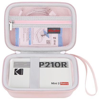 Picture of Elonbo Carrying Case for KODAK Mini 2 Retro 4PASS Portable Photo Printer, Digital Instant Print Camera Travel Bag Storage Holder, Mesh Pocket Fits Printing Paper, Cable, Pink