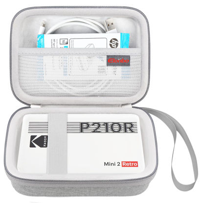 Picture of Elonbo Carrying Case for KODAK Mini 2 Retro 4PASS Portable Photo Printer, Digital Instant Print Camera Travel Bag Storage Holder, Mesh Pocket Fits Printing Paper, Cable, Grey
