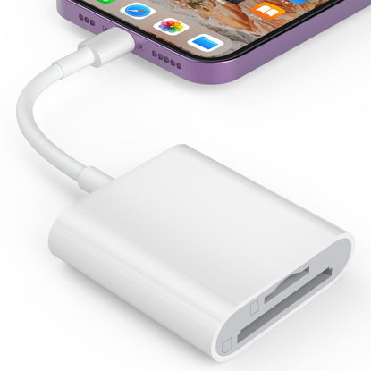 Picture of TIANSONG SD Card Reader for iPhone, Memory Card Reader with Dual Slot for SD/TF Card Plug and Play Trail Game Camera SD Card Viewer Lightning to MicroSD Card Camera Adapter for iPad No App Required