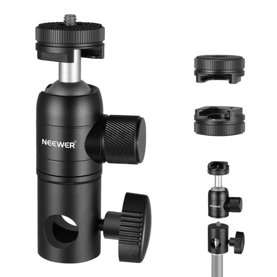 Picture of NEEWER 2 Pack Light Stand Mount Adapter with Cold Shoe, 1/4" Screw Mini Ball Head, Reversible Mount Plate for Camera Monitor Ring Light, Fits Flat Head Light Stand/Boom arm/C Stand, Max Load 22lb/10kg