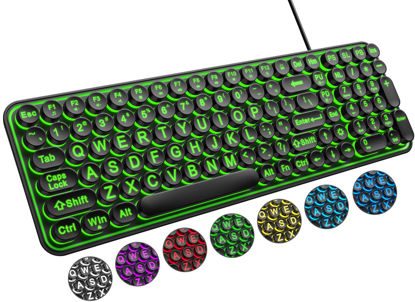 Picture of QUASIO Large Print Backlit Keyboard, Wired USB Lighted Computer Keyboards with 7-Color Backlit, Oversized Print Letters, Quiet Typewriter Keyboard with Retro Round Keycaps for Windows PC, Laptop