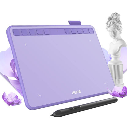Picture of Ugee Drawing Tablet 6.5x4 Inches Computer Graphics Tablets with 10 Hot Keys，Digital Tablet Battery-Free Stylus 8192 Pressure Sensitivity 60°Tilt Function Drawing Pad for PC,Mac,Windows,Android-Purple