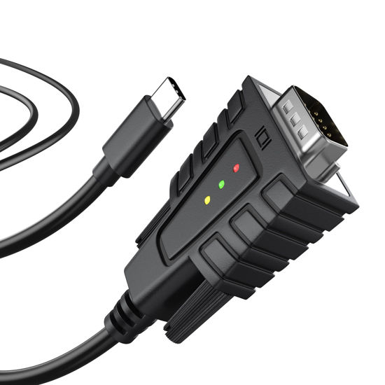 Picture of DriverGenius USB C to Serial RS232 DB9 Adapter Cable with 3 x LED Indicators - Prolific PL2303 - Compatible for Windows 11, macOS Sequoia 15.1.1 (USB232A-B-C, 3ft/1m)