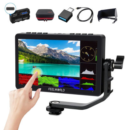 Picture of FEELWORLD F5 Pro V4 6- Inch DSLR Camera Field Monitor Bundle + Battery+Carry Case+ Micro HDMI Cords - Touch Screen Video Monitor with 3D LUT 1080P 4K HDMI with External F970 Power Plate