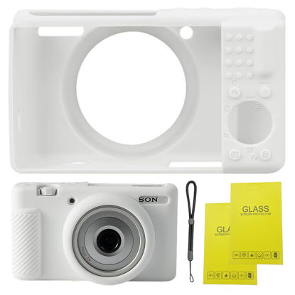 Picture of SZHSYJY Camera Case for Sony ZV-1F/ ZV-1 II/ZV-1M2 Digital Camera,ZV1F Soft Silicone Protective Bag,Anti-Scratch Slim Fit Soft Sleeve With ZV1 F screen protector and strap wrist. (White)