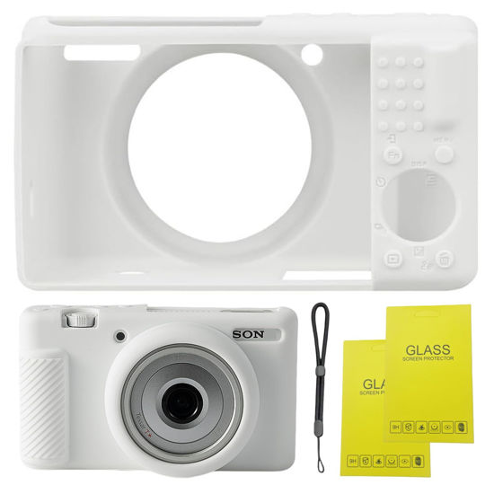 Picture of SZHSYJY Camera Case for Sony ZV-1F/ ZV-1 II/ZV-1M2 Digital Camera,ZV1F Soft Silicone Protective Bag,Anti-Scratch Slim Fit Soft Sleeve With ZV1 F screen protector and strap wrist. (White)