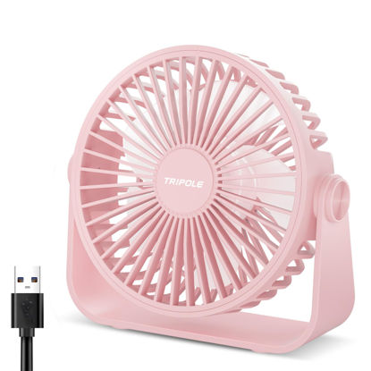 Picture of TriPole USB Desk Fan 4.5 Inches Portable Mini Fan Powerful 3 Speeds Wind Personal Desktop Fan with 360° Head Rotation for Home Office Car Indoor Outdoor Pink
