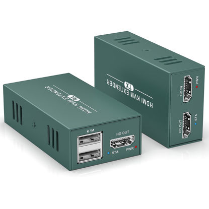Picture of HDMI KVM Extender Over Cat6/7 Up to 50M(165ft), 1080P KVM Extender Over Ethernet with Loop Out Function，HDMI Transmitter Receiver Support Keyboard Mouse, POC Function Single Power Supply