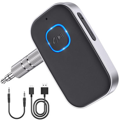 Picture of WOCBUY Bluetooth Car Adapter, WOCBUY 3.5mm AUX Bluetooth Receiver for Music Streaming, Wireless Music Audio Adapter with Built-in Mic, Home Stereo, Speakers (Handsfree Car Kits, 16H Playtime)