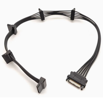 Picture of OHKIKOME SATA Power Splitter Cable 19.7 in (500 mm) - 15 Pin SATA 1 Male to 5 Female Power Splitter Adapter Cable Powers up to 5 HDD, SSD, Optical Drives (1, Black)