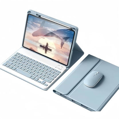 Picture of kaidisen Keyboard Case Mouse for iPad (10th Generation) 10.9 inch 2022 iPad 10 Detachable Cute Color Keyboard Case with Pencil Holder,Mist Blue