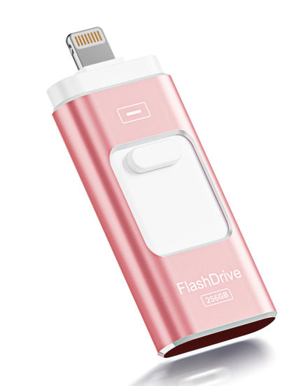 Picture of Apple MFi Certified 256GB Flash Drive for iPhone Thumb Drive Photo Stick, USB Memory Stick iPhone Flash Drive for Photos Videos, High Speed Jump Drive Compatible for iPhone/iPad/Android/PC (Pink)