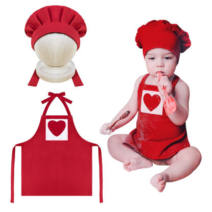 Picture of KHC-KHF Baby Photography Prop Chef Hat Apron Newborn Photograph Prop Chef Photo Props Costume Adjustable Strap for Boys and Girls Infant Twins