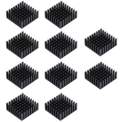 Picture of Awxlumv 10Pcs Small Heat Sink 25x25x10mm + Thermal Conductive Adhesive Tape, 25mm Heatsink Aluminum Radiator Cooler Cooling Fin for Electronics CPU Led Black