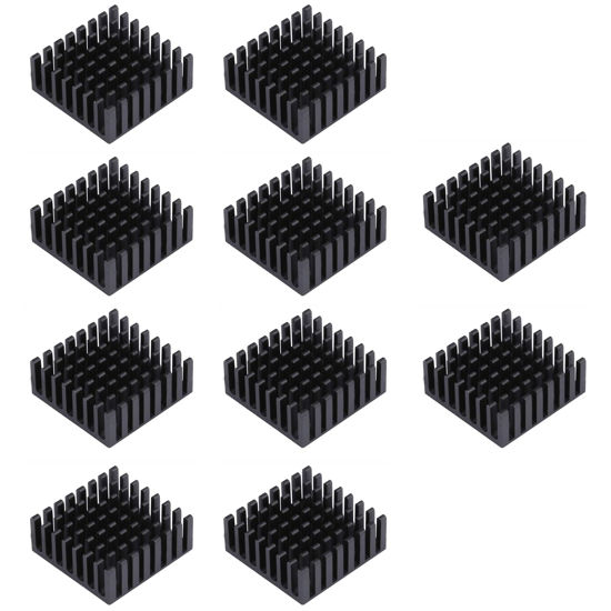 Picture of Awxlumv 10Pcs Small Heat Sink 25x25x10mm + Thermal Conductive Adhesive Tape, 25mm Heatsink Aluminum Radiator Cooler Cooling Fin for Electronics CPU Led Black