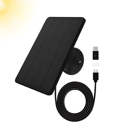 Picture of Camera Solar Panel Compatible with WYZE Battery Cam Pro Wireless Outdoor, 4W 5V Solar Panel with 10ft Micro USB Type C Charging Cable for Battery Powered Security Camera, Adjustable Wall Mount, Black