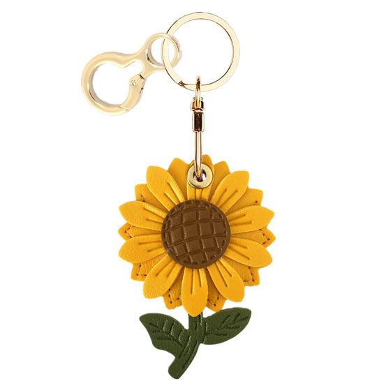 Picture of BORKUANA Leather Keychain Case Holder Compatible with AirTag, Anti-Scratch Apple Air Tag Cover with Keychain Ring,Cute Protective Finder GPS Tracker Case for Wallet,Keys,bag,pets(Sunflower)