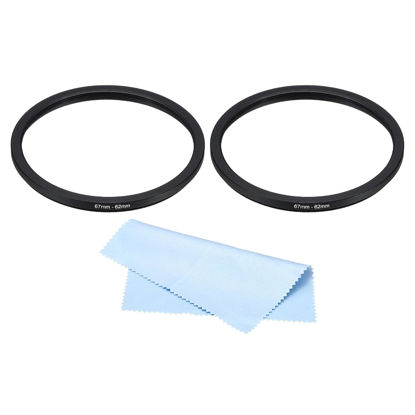 Picture of PATIKIL 67mm-62mm Metal Step Down Ring with Cleaning Cloth, 2 Pack Camera Lens Filter Adapter Ring Aluminum Filter Adapter Ring for Camera Lenses Hood, Black