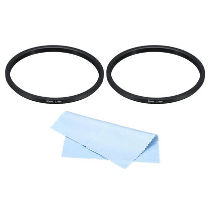 Picture of PATIKIL 82mm-77mm Metal Step Down Ring with Cleaning Cloth, 2 Pack Camera Lens Filter Adapter Ring Aluminum Filter Adapter Ring for Camera Lenses Hood, Black