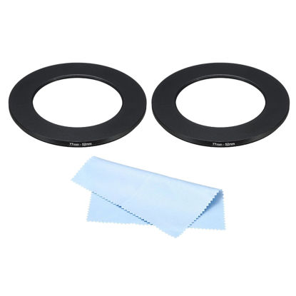 Picture of PATIKIL 77mm-52mm Metal Step Down Ring with Cleaning Cloth, 2 Pack Camera Lens Filter Adapter Ring Aluminum Filter Adapter Ring for Camera Lenses Hood, Black