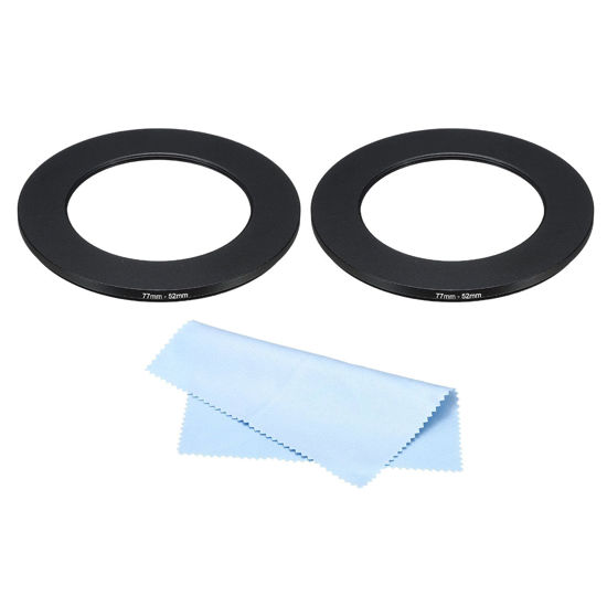 Picture of PATIKIL 77mm-52mm Metal Step Down Ring with Cleaning Cloth, 2 Pack Camera Lens Filter Adapter Ring Aluminum Filter Adapter Ring for Camera Lenses Hood, Black