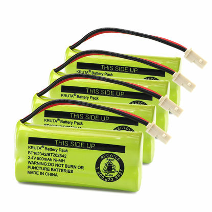 Picture of Kruta BT166342 BT266342 Battery 2.4V 800mah Replacement Battery Pack Compatible with for BT183342 BT283342 BT162342 BT262342 VTech CS6114 CS6419 CS6719 at&T EL52300 CL80111 Cordless Phone (Pack 4)