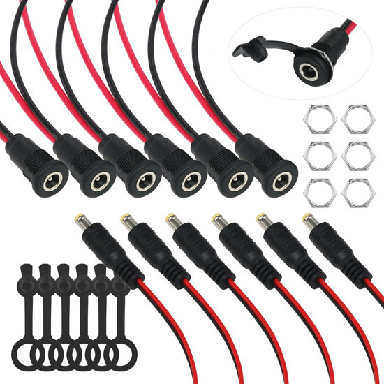 Picture of Tugermoola 6 Sets 5.5 x 2.1mm DC Power Jack Threaded Female Panel Mount Barrel Connector Adapter Kit with Cover Cap OLA012