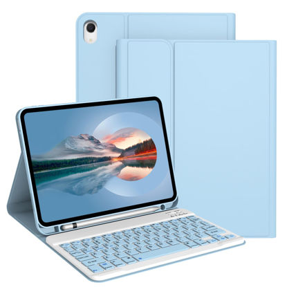 Picture of Divufus Keyboard Case for iPad 10th Generation 10.9 Inch 2022 [Magnetic Detachable Wireless Keyboard][Support 3 System] Flip Stand Case with Pencil Holder for iPad 10.9” 10th Gen, Light Blue