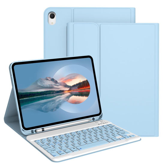Picture of Divufus Keyboard Case for iPad 10th Generation 10.9 Inch 2022 [Magnetic Detachable Wireless Keyboard][Support 3 System] Flip Stand Case with Pencil Holder for iPad 10.9” 10th Gen, Light Blue