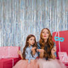 Picture of 2 Pack 3.2ft x 8.2ft Silver Metallic Tinsel Foil Fringe Curtains, Door Streamer Photo Booth Backdrop for Birthday Graduation Engagement Bridal Shower Bachelorette Baby Shower Party Decorations