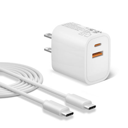 Picture of 20W Type C Fast Charger with 2 Ports for Samsung Galaxy Tab A9+ 12.4" A8 10.5" A7 10.4”; Tab S9/S8/S9+/S9Ultra/S9 FE/S8+/S8 Ultra SM-X210/X200/X700/X800 SM-T500/T220 with 3A Fast Cable (White)